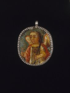 Painted Medallion in Locket Frame, Recto- Angel, Verso- Saint Barbara with Attributes of a Castle by Unbekannt Unbekannt